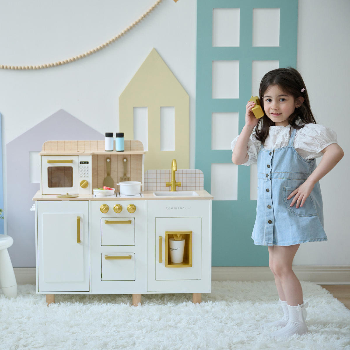 KINDERKUCHE Holz mit Eiswürfelspender, 75cm, Weiß - Weiß, Holzwerkstoff (80/30/75cm) - Teamson Kids