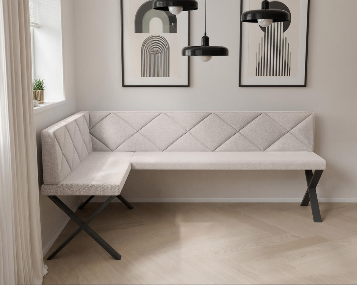 ECKBANK links VERO X Webstoff gesteppt, 128/168 cm Beige - Beige, Textil/Metall (128/168cm) - Idohome