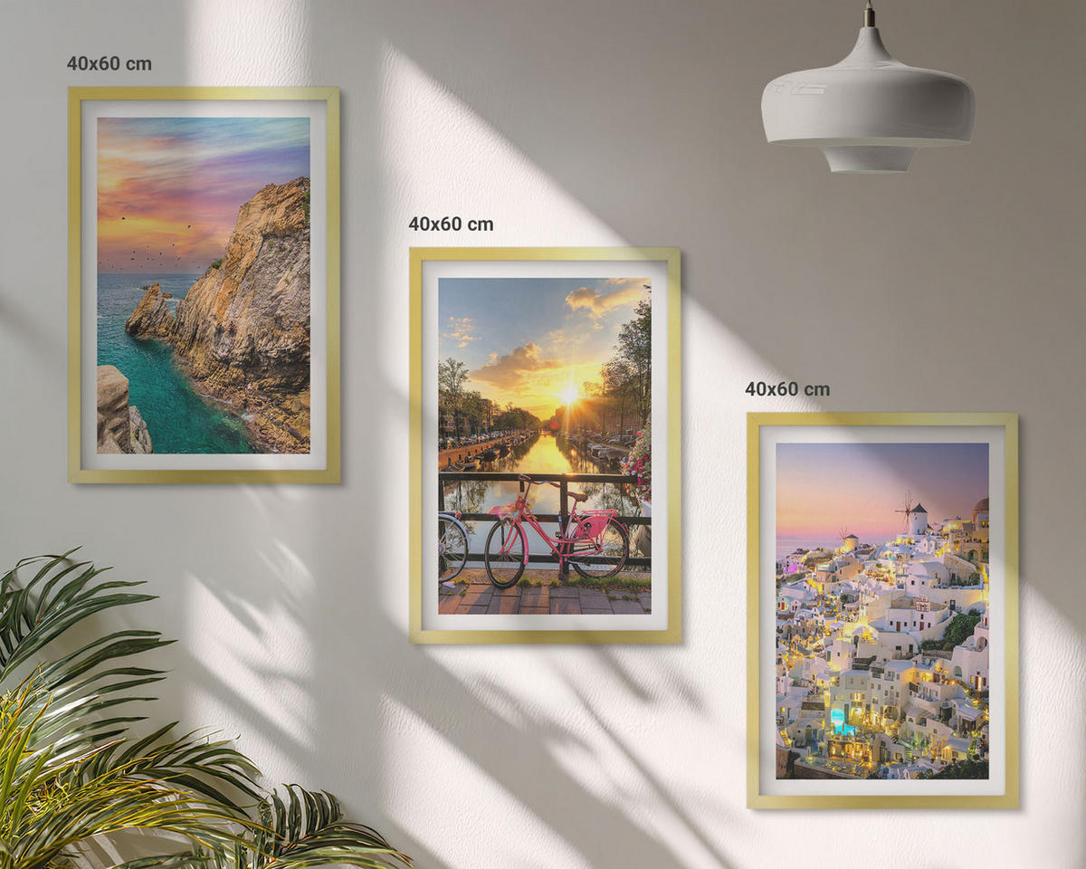 BILDER SET 3er Set - 40x60 cm Goldrahmen - Sonnenuntergang am Meer - Goldfarben, Kunststoff (40/60cm) - TULUP