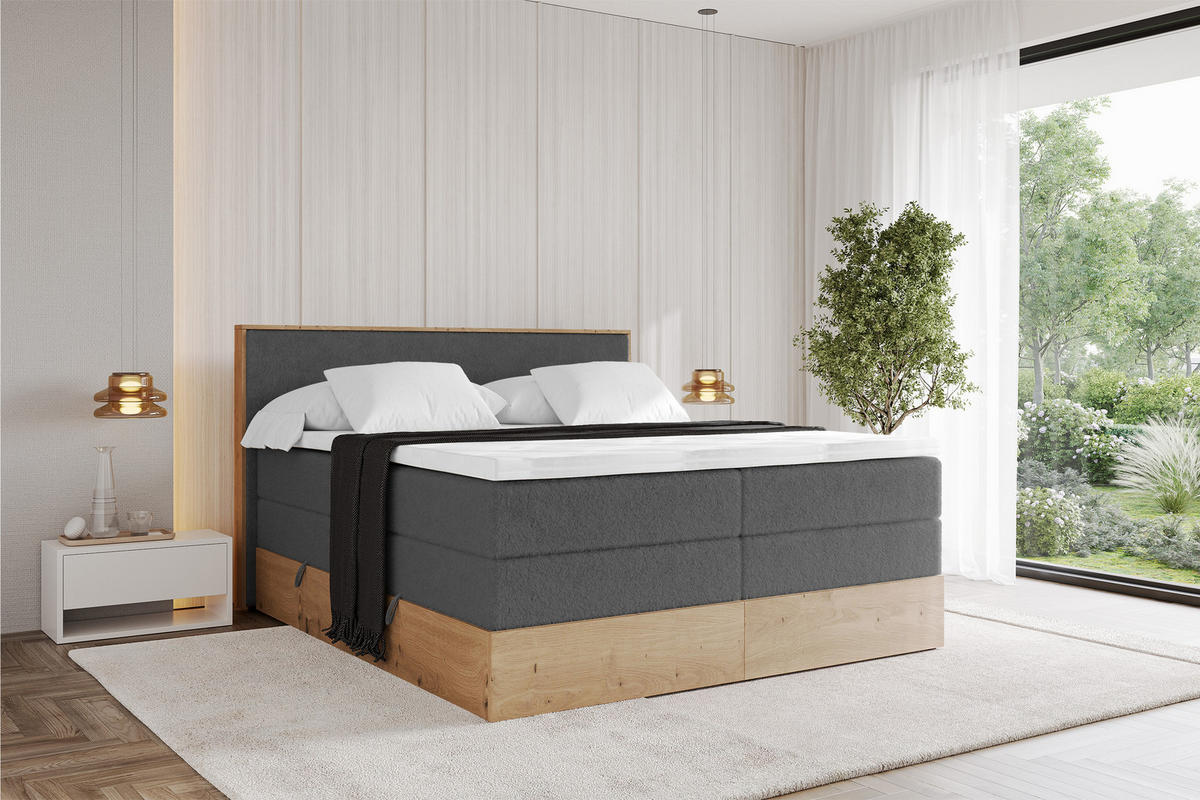 BOXSPRINGBETT LOLLI9 -KING 160x200 - H3/H4 Dunkelgrau - Graphitfarben, Holzwerkstoff (160/200cm) - ALTDECOR