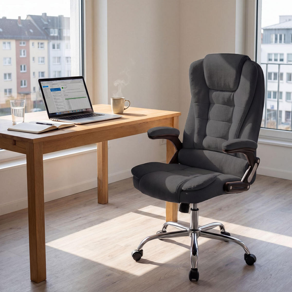 CHEFSESSEL Stoff Dunkelgrau - Chromfarben/Dunkelgrau, Textil/Metall (69.5/113/78cm) - CLP