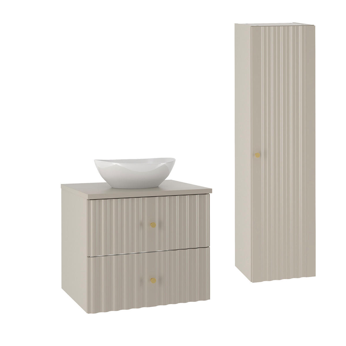 BADMÖBEL Izae 2er-Set Kaschmir - Beige, Holzwerkstoff (60.6/52.2/46.5cm) - Petits-meubles