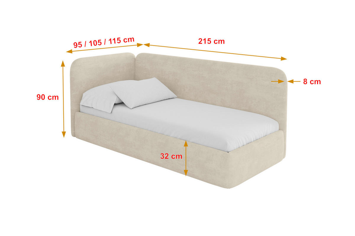 EINZELLBETT Jugendbett mit Bettkasten und Matratze H3/H4, Rechts - ELSY 80x200 Beige - Naturfarben, Holzwerkstoff/Textil (80/200cm) - ALTDECOR