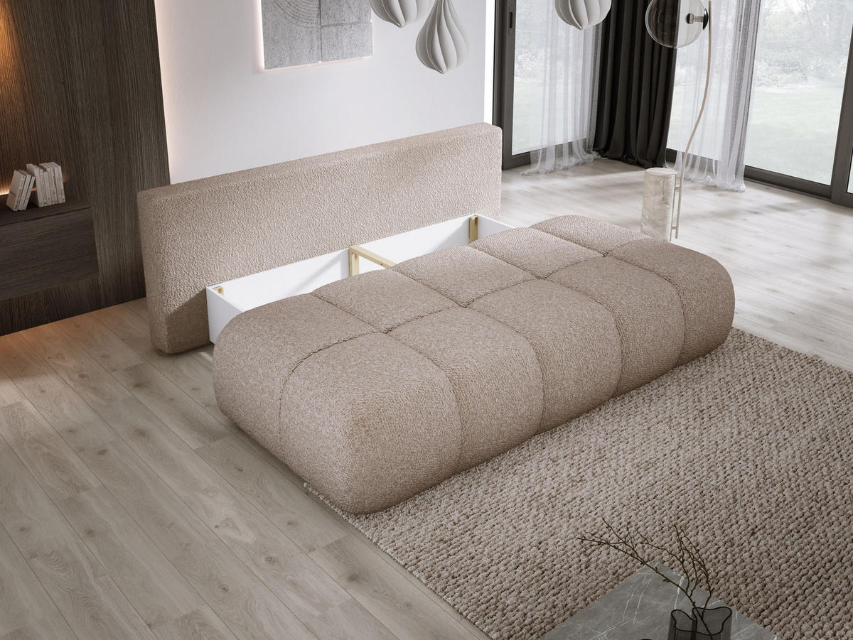 SOFA COCO MINI SCHLAFSOFA mit Bettfunktion, Anthology Stoffbezug, 2-Sitzer, freistehend, Größe: 205x105x97 cm, Beige - Greige, Holz/Textil (205/97/105cm) - DomoHome