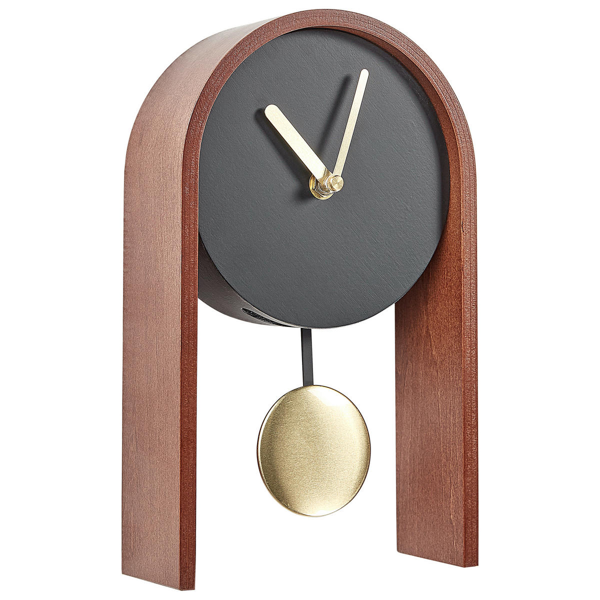 TISCHUHR Dunkler Holzfarbton/Schwarz/Gold Blatten - Dunkelbraun/Goldfarben, Holzwerkstoff (16/25/6cm) - Beliani