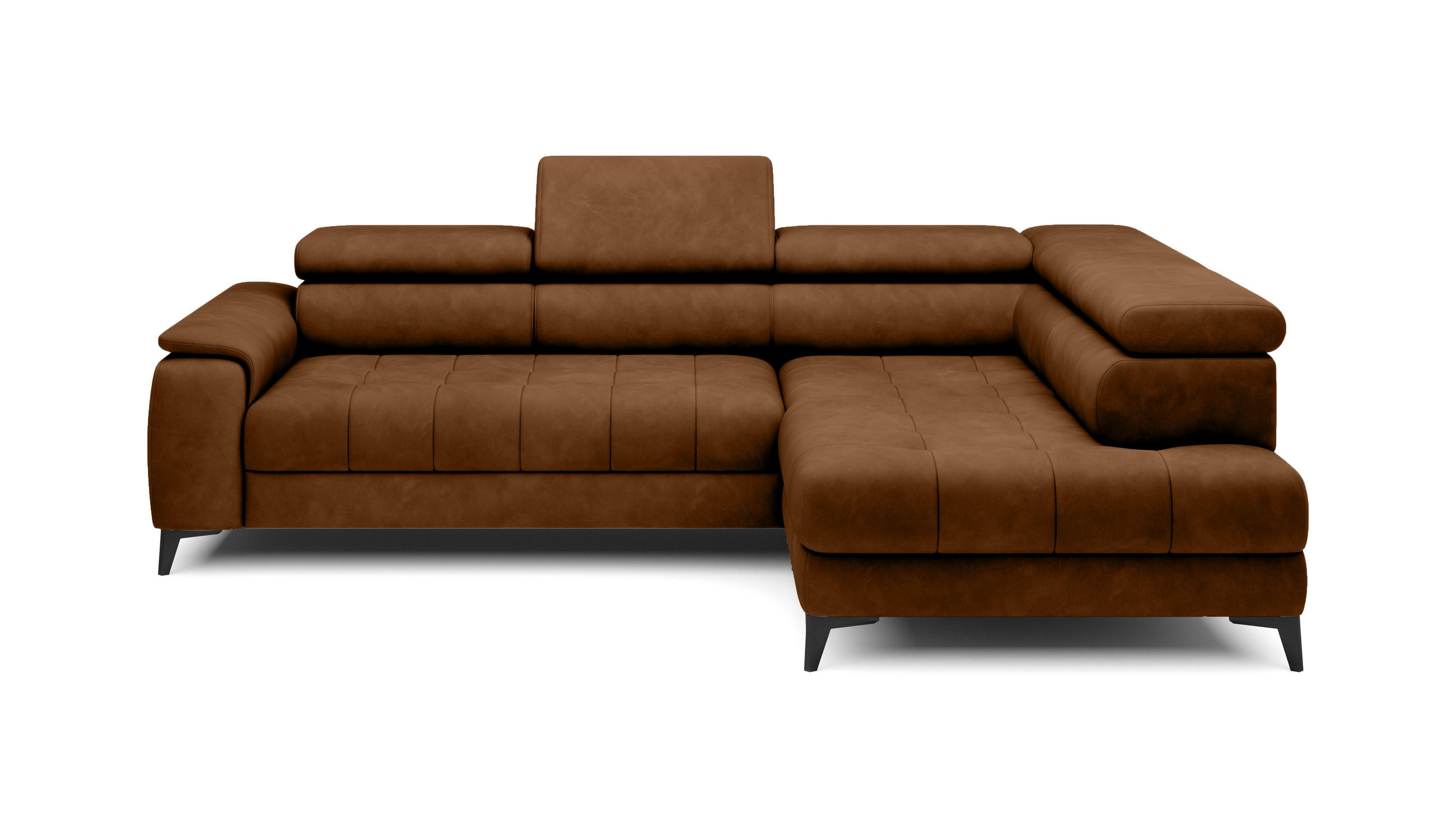 ECKSOFA CHIVAS Freistehend , Schlaffunktion, 278×197×76/98 cm, Stoff - Element, Hellbraun, Rechts Seite - Hellbraun/Schwarz, Holz/Textil (197/278cm) - DomoHome