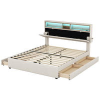POLSTERBETT 140/200 cm aus Leinen mit LED-Beleuchtung USB und Stauraum Antikgrau - Beige, Textil (140/200cm) - Modenvie