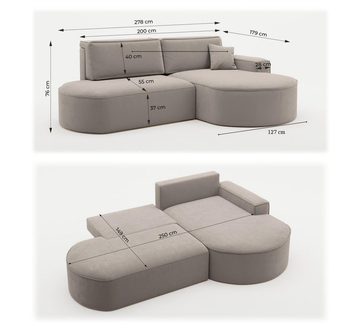 ECKSOFA Venedig Mit Schlaffunktion - Gelb, Holzwerkstoff/Textil (278/179cm) - Fun Möbel