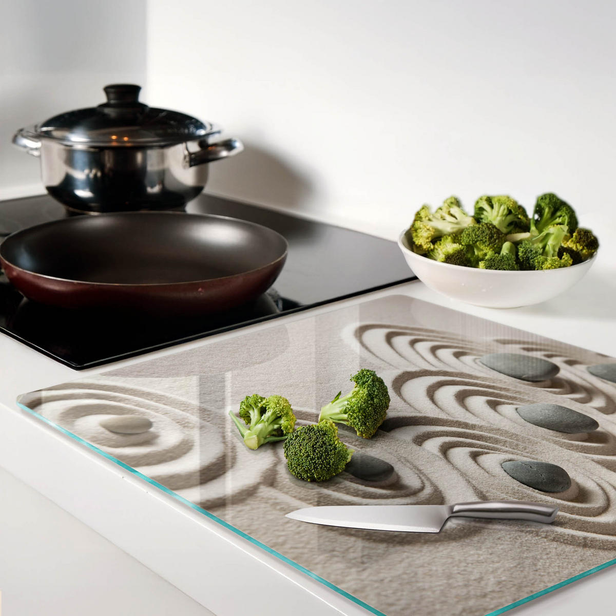GLASPLATTE 60x52 cm Zen-Steine-Sand - Beige, Glas (60/0.4/52cm) - TULUP