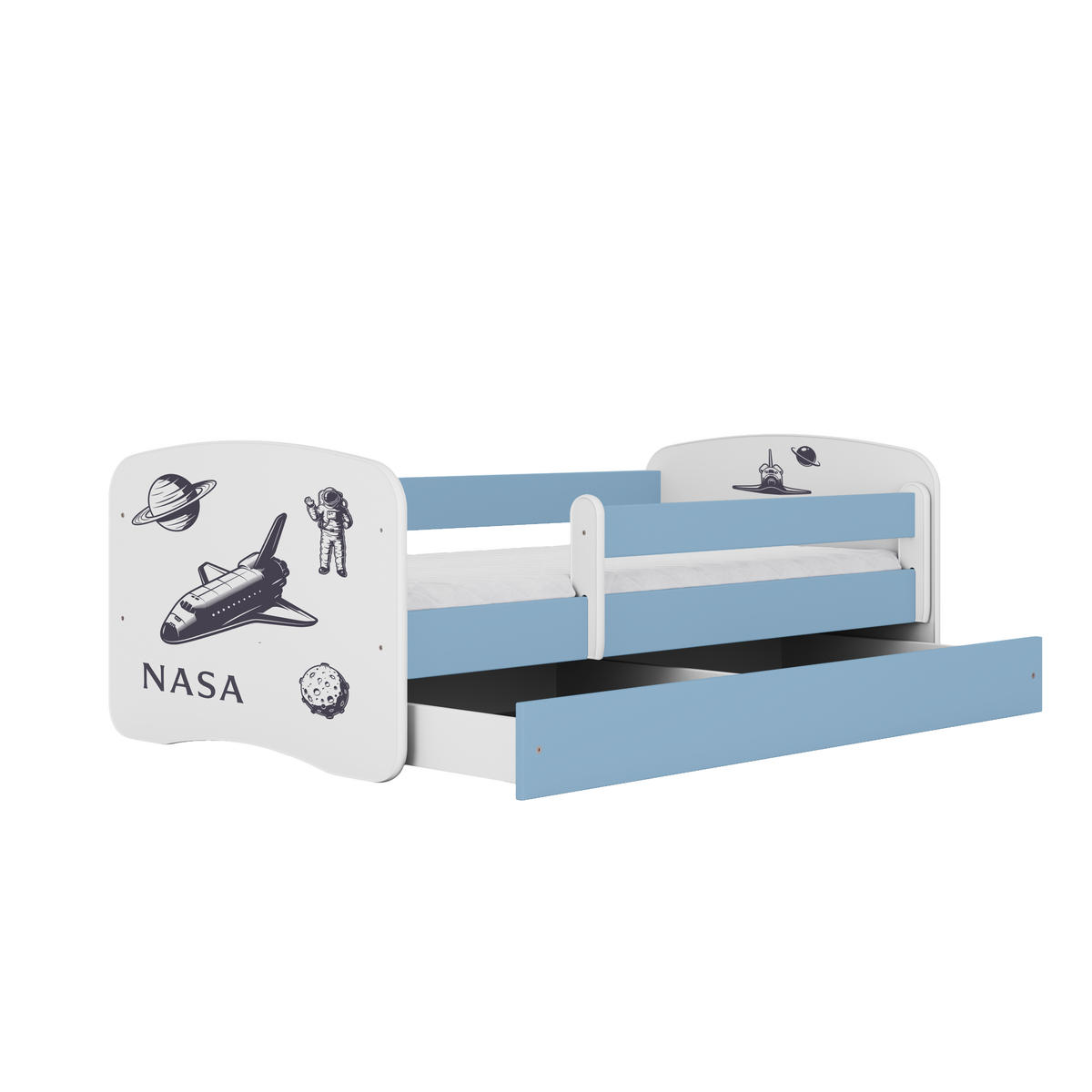 KINDERBETT NASA mit Schublade und Matratze 140/70 - Blau, Holzwerkstoff (70/140cm) - RAUMHIRSCH FURNITURE