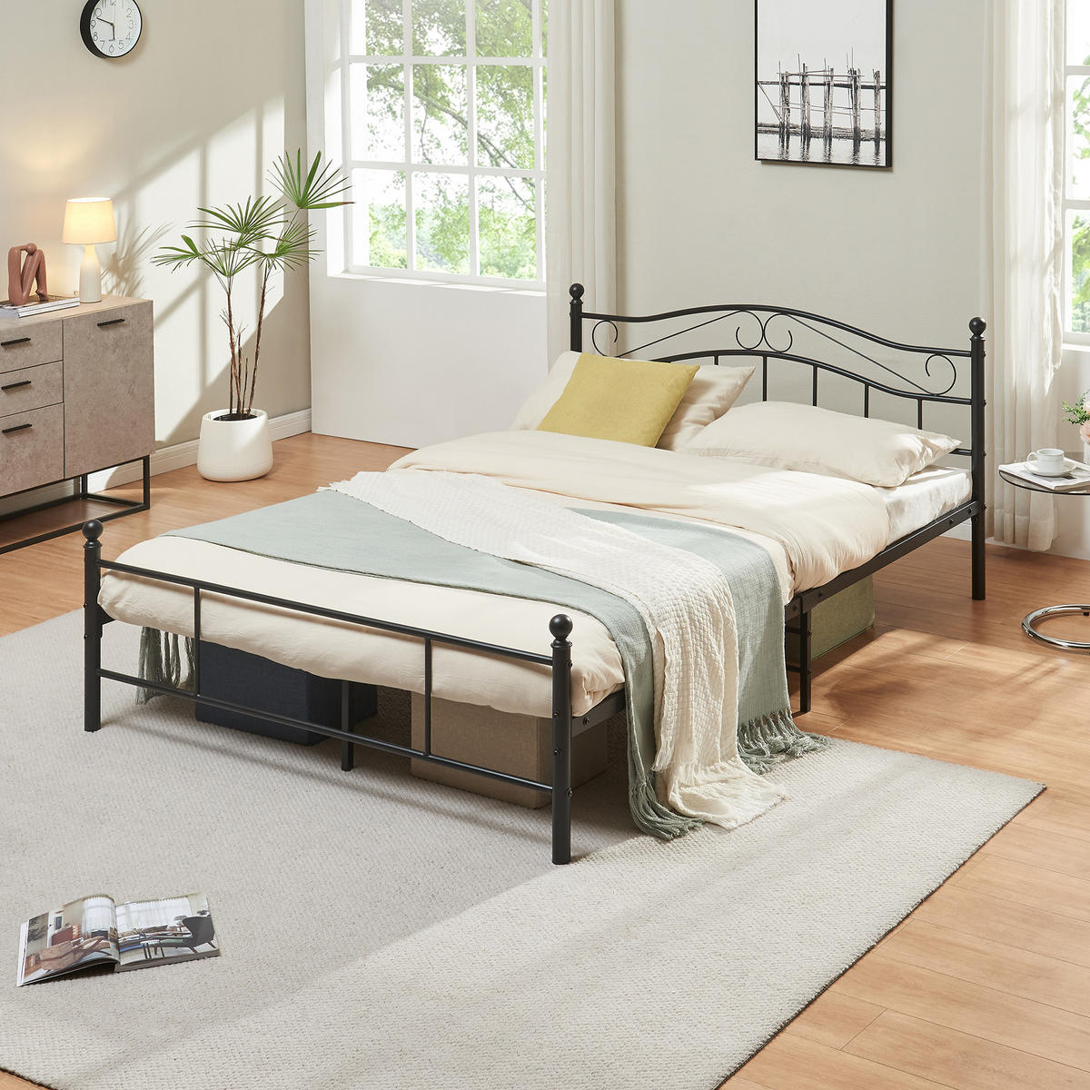 METALLBETT Florenz - Schwarz, Metall (140/200cm) - [en.casa]