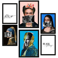 POSTER Set Mit 6 Ikonische Frida Van Gohg Collage Pop Art A3 & A4 Schwarzer Rahmen - Schwarz, Papier (29/3cm) - Nacnic