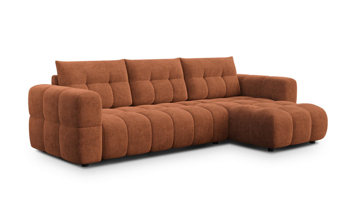 ECKSOFA CLOUDI 4-Sitzer rechts, rostrot - Schwarz/Orange, Holz/Textil (294/160cm) - Courtois Laville