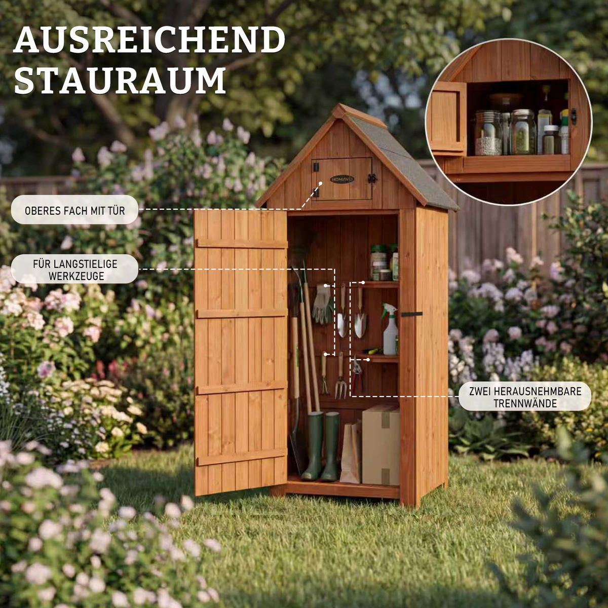 GERÄTESCHUPPEN ,SS01-Natural wood - Eichefarben, Holz (54.3/179/77cm)