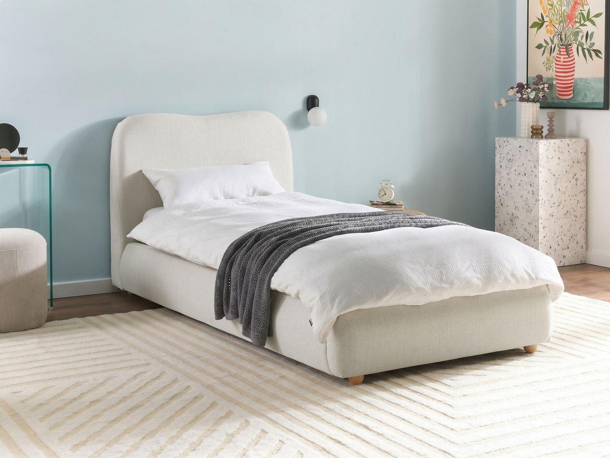 POSTEL s úložným prostorem 90/200 cm Látka Krémově bílá Blagnac - krémová, textil (90/200cm) - Beliani