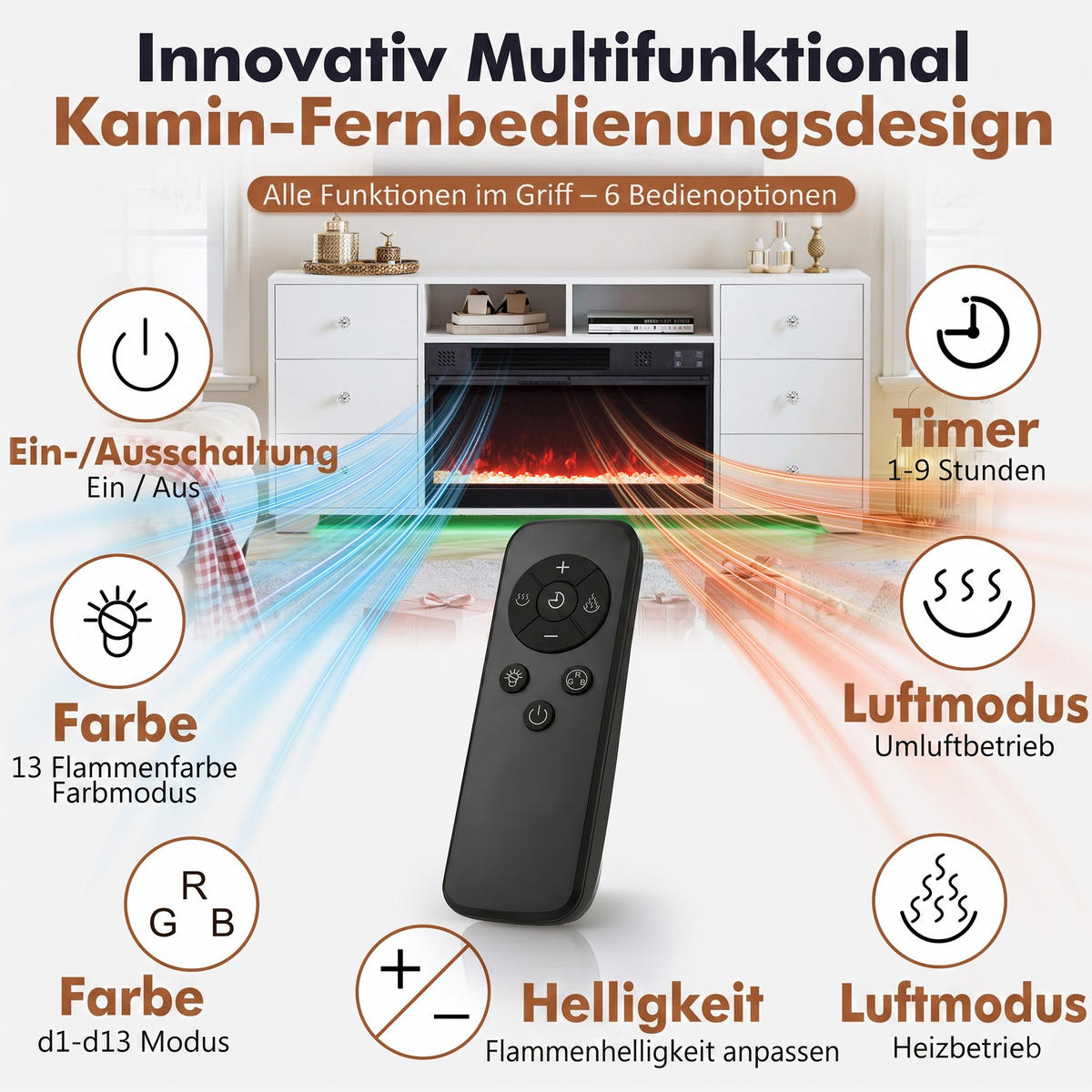 ELEKTROKAMIN mit Schrank 1200W weiβ 140/40/60CM - Weiß/Grau, Glas/Holz (140/60/40cm) - VANITII