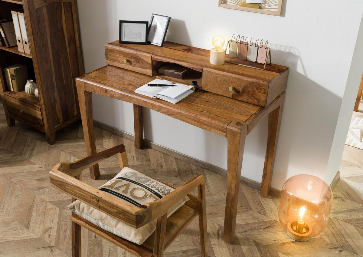 SCHREIBTISCH Sheesham 120x60x95 braun lackiert ANCONA #150 - Braun, Holz (60/120/95cm) - Massivmoebel24