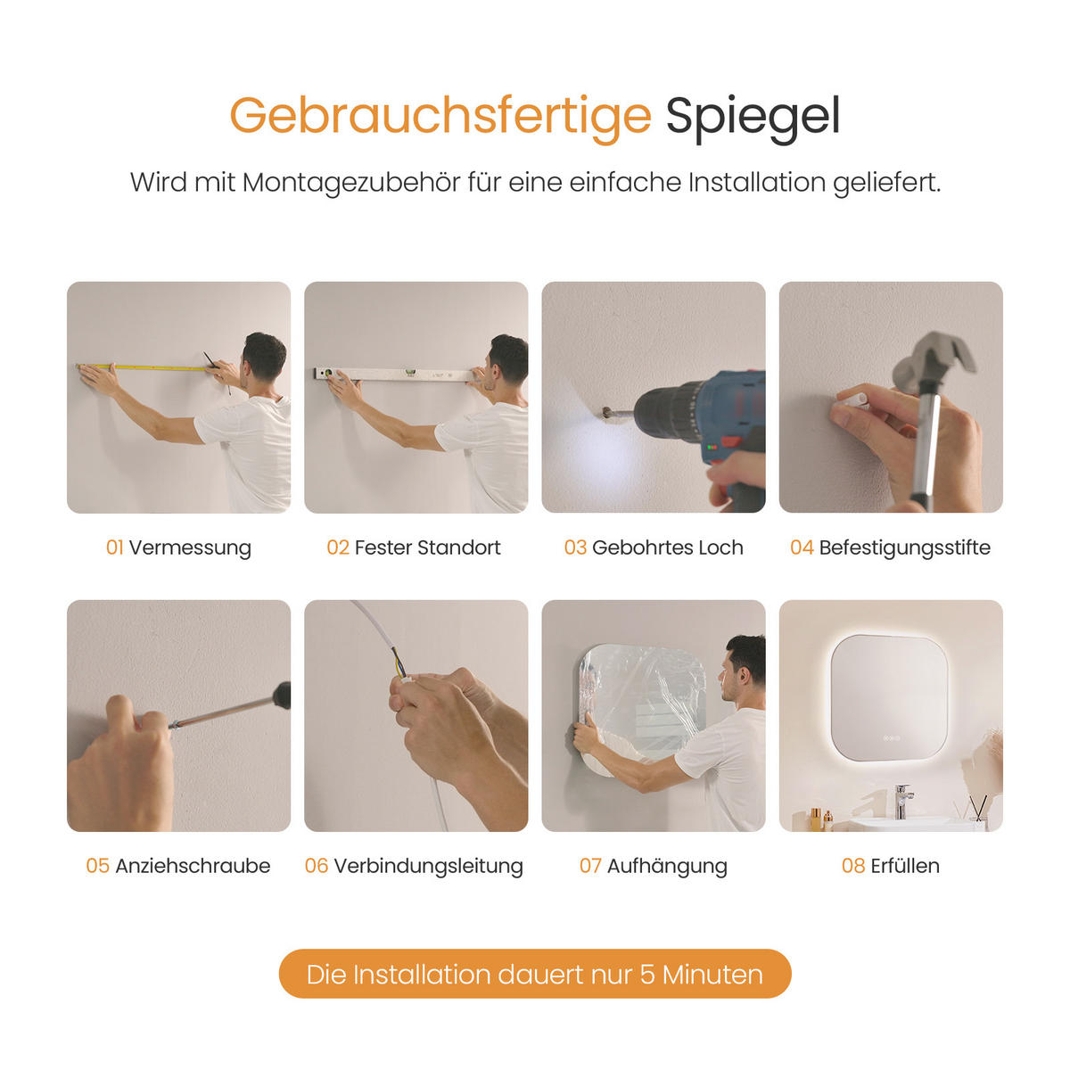 BADSPIEGEL mit Beleuchtung Quadratischer 60/60 cm - Weiß, Glas (60/2.5/60cm) - EMKE