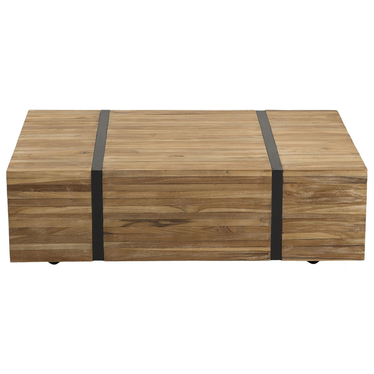 COUCHTISCH Teakholz hellbraun rechteckig 69/110 cm rollbar Gander - Hellbraun/Schwarz, Holz (69/110/37cm) - Beliani