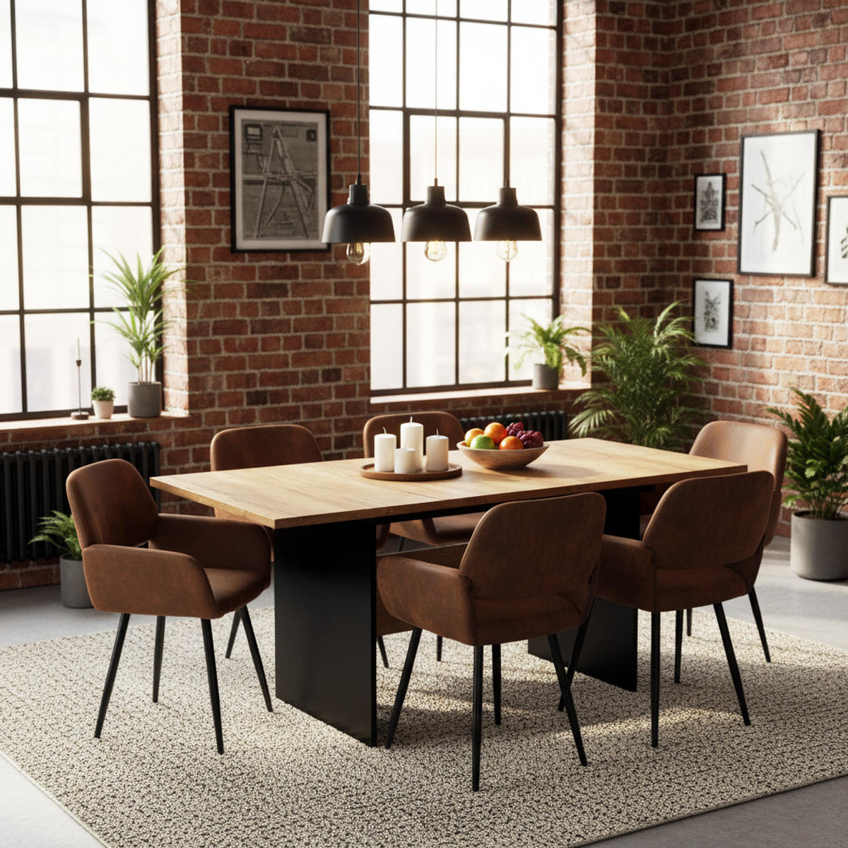 TISCHGRUPPE 7-teilig Ausziehtisch 140–180 cm Eiche-Schwarz & 6x 360° Drehstühle - Schwarz/Eiche San Remo, Holzwerkstoff/Textil (180/75/80cm) - Urban Meuble