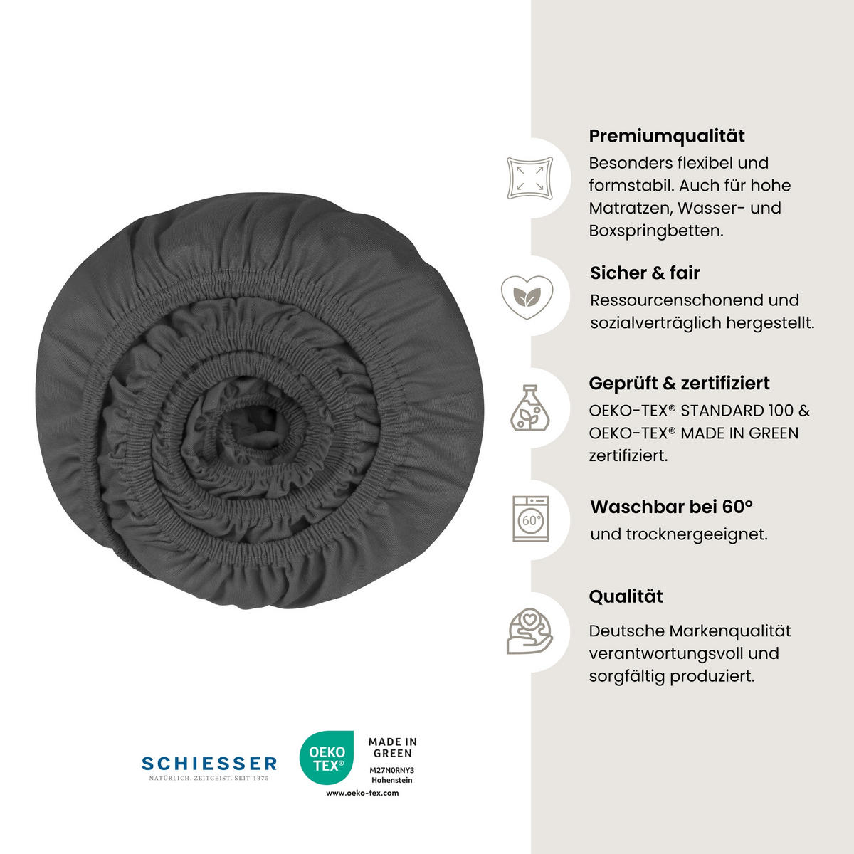 SPANNBETTLAKEN Flexi - 95/5 - 100 x 200 cm - Dunkelgrau - Dunkelgrau, Textil (100/200cm) - SCHIESSER