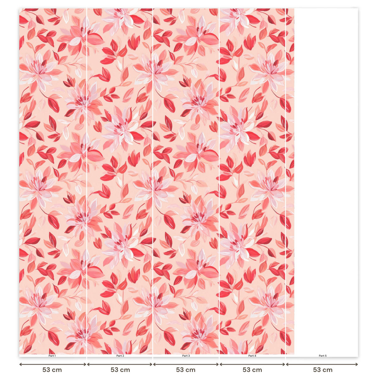 TAPETE - Botanisch - Blumen - Rot - 220x280 cm - Koralle, Papier (220/280cm) - OnlyWow