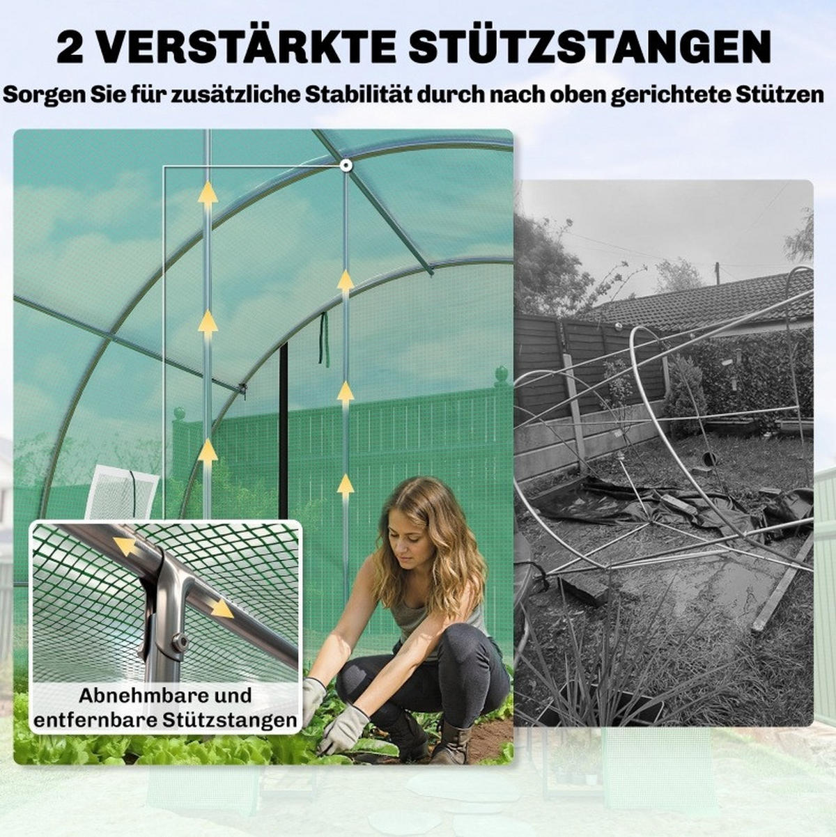 GEWÄCHSHAUS 295/200/400 cm Grün aus Polyethylen mit 2 aufrollbaren Türen - Grün, Kunststoff (295/200/400cm) - OKMYHOME