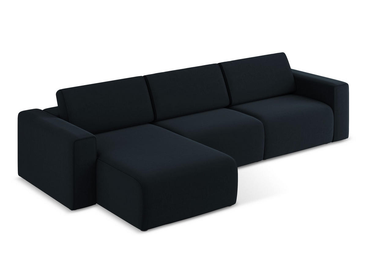 ECKSOFA Links Samt Stoff Blau - Blau/Schwarz, Kunststoff/Textil (167/314cm) - Makamii