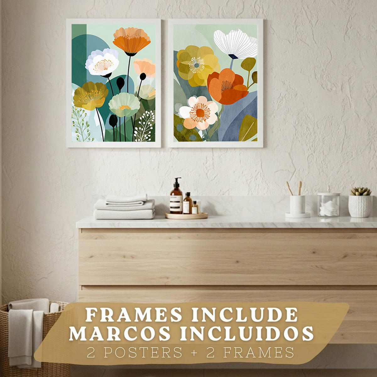 PLAKÁT Sada 2 Floral Bílý rám A3 - bílá, papír (42/29.7/3cm) - Nacnic