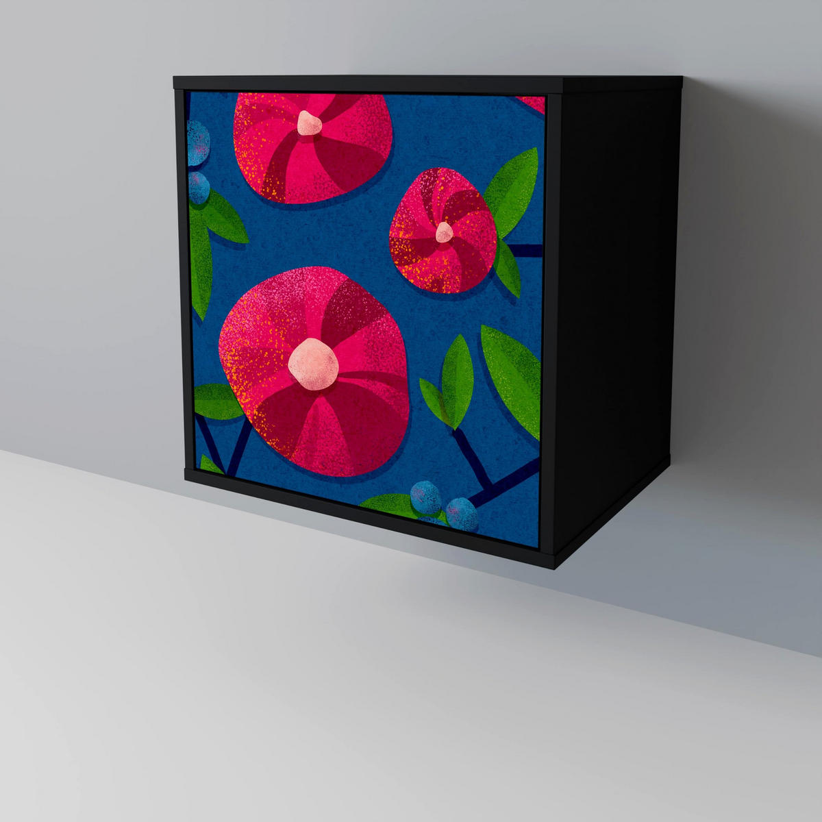 SIDEBOARD SPRING THOUGHTS, Schwarz, 57,5x42x72,5 cm, Schwarze Metallfüße - Multicolor/Schwarz, Holzwerkstoff/Metall (57.5/72.5/42cm) - SpaceRebels