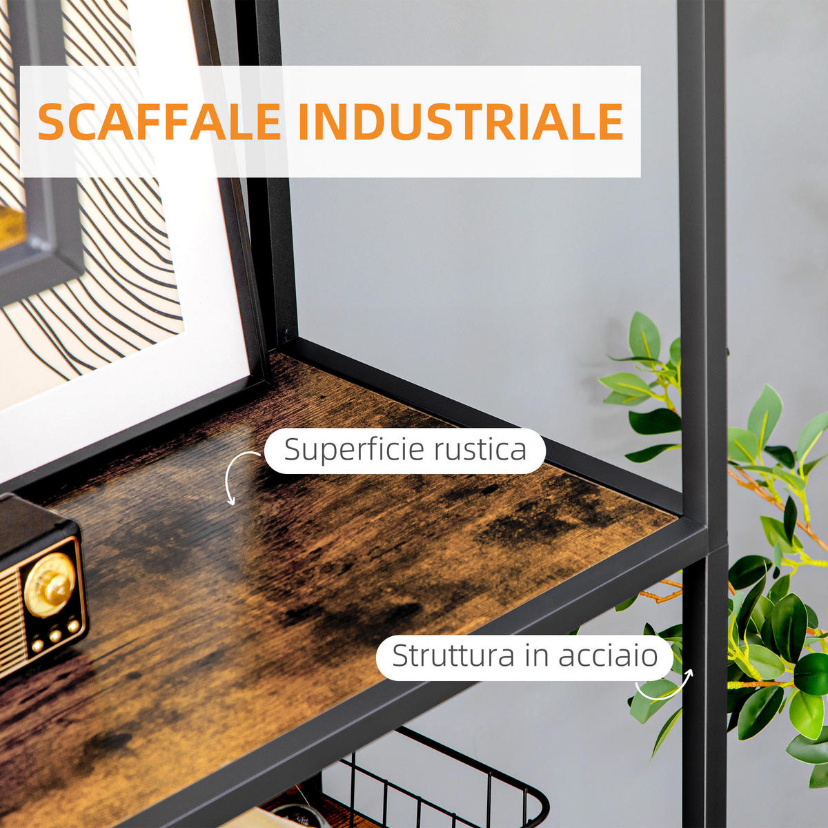 BÜCHERREGAL,7-STUFIG Industrie Holz-Stahl 83x34x180cm,braun - Braun, Holzwerkstoff (83/180/34cm) - Vallsero