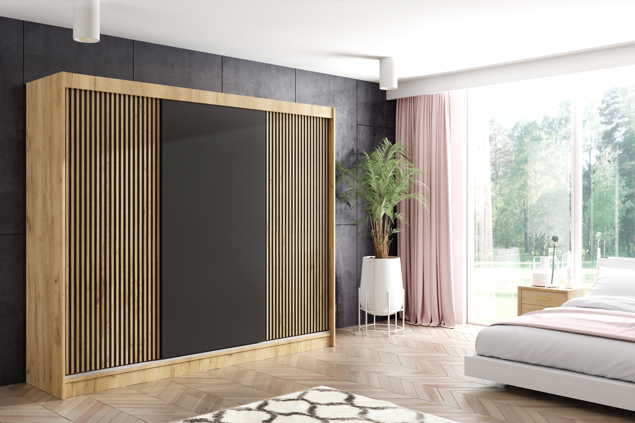 KLEIDERSCHRANK VILAN mit Lamel - 250 cm - Eichefarben|Eiche Wotan - Eichefarben/Eiche Wotan, Holzwerkstoff (250/215/61cm) - ALTDECOR