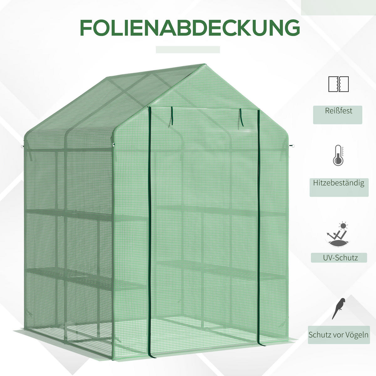 FOLIENGEWÄCHSHAUS, Grün, PE, Stahl - Grün, Kunststoff (138/190/143cm) - Outsunny