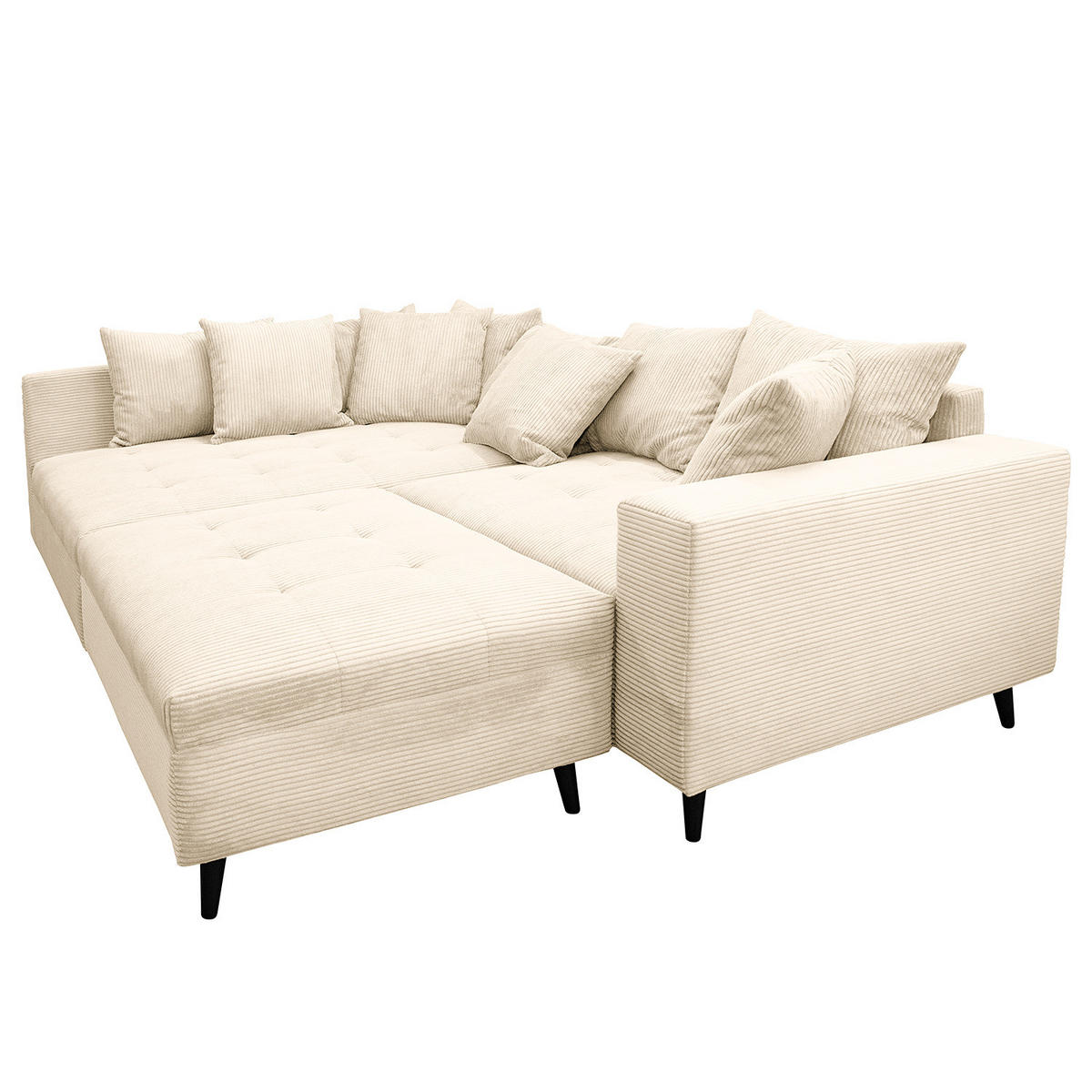 ECKSOFA mit Ottomane und Hocker - Creme/Schwarz, Birkenholz/Textil (247/174cm) - home24