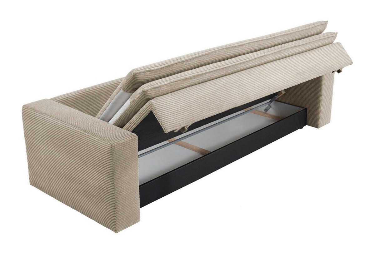 SOFA-SET beige Cord, Couch 3-Sitzer mit Bettfunktion inklusive Hocker - Beige, Holz/Textil (244/83/176cm) - Furn.Design