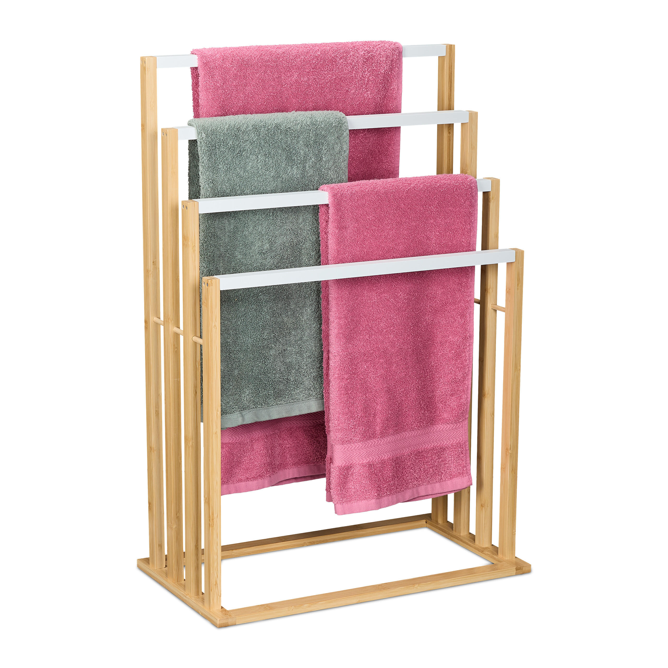 HANDDUKSSTÄLL natur vit bambu fristående 4 stänger Ljusbrun 82/55/31 cm