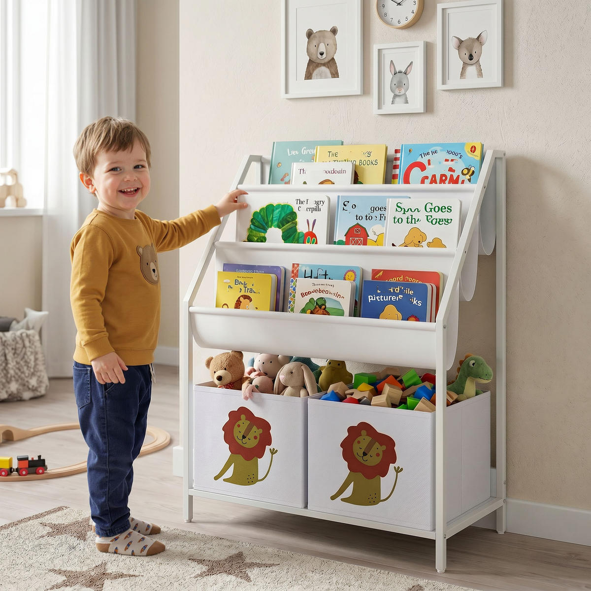 KINDER-BÜCHERREGAL Metall Spanplatte Weiß - Weiß, Textil/Metall (30/76/60cm) - AIYAPLAY
