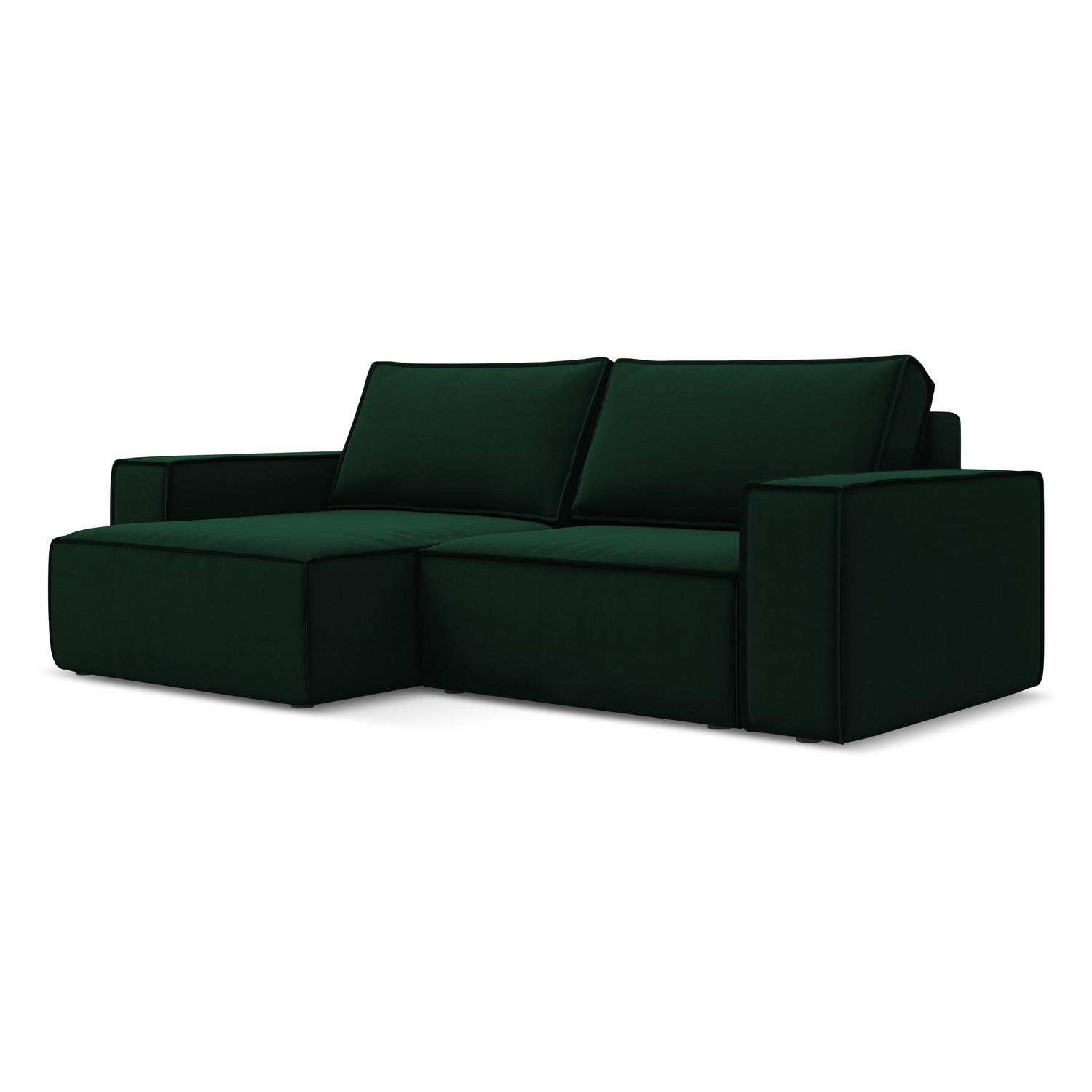 ECKSOFA mit Schlaffunktion Samt Stoff Grün - Dunkelgrün/Schwarz, Kunststoff/Textil (148/257cm) - LaMiaSofa