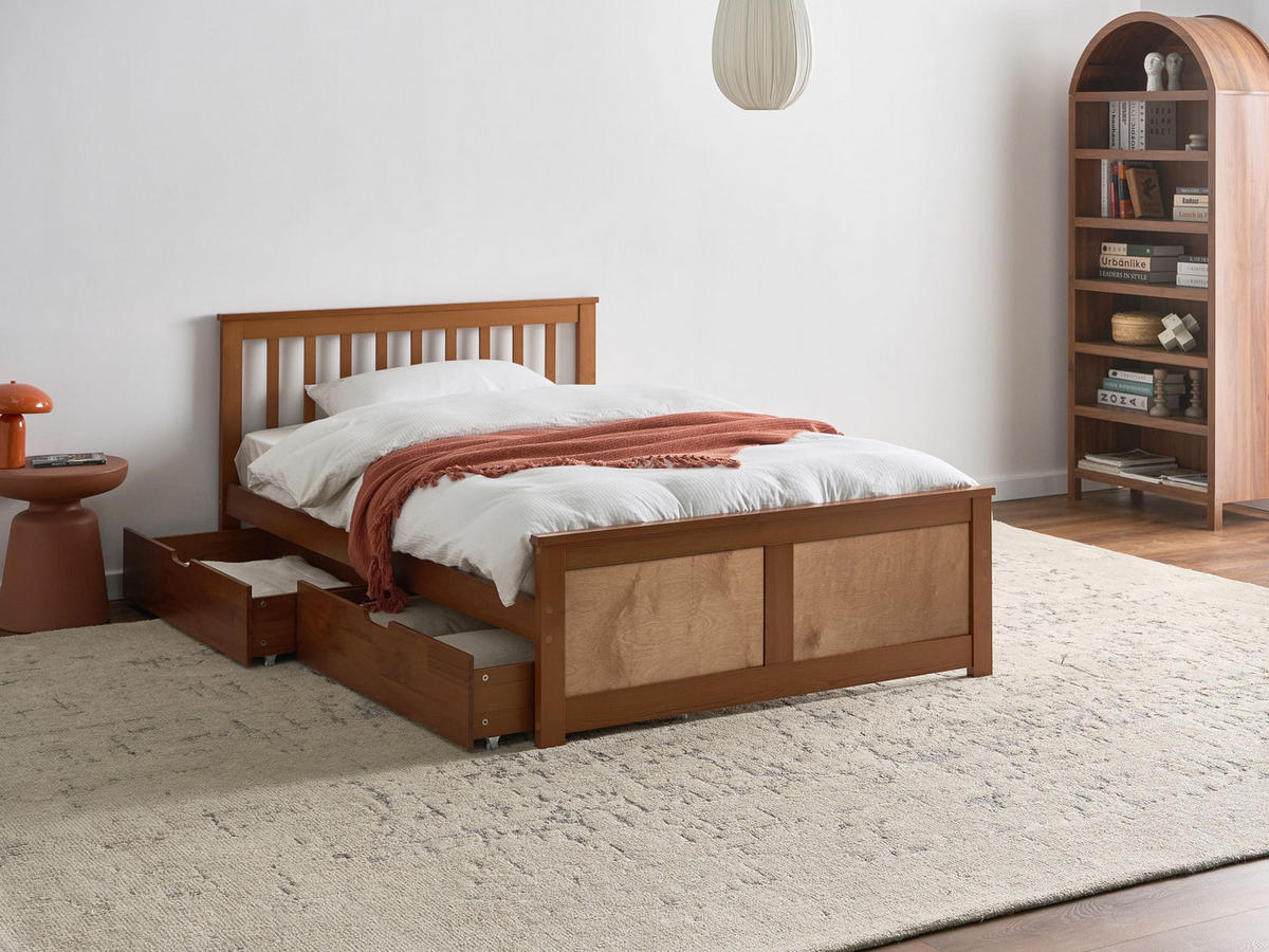 BETT mit 2 Schubladen 120/200 cm Kiefernholz Braun Olendon - Braun, Holz (120/200cm) - Beliani