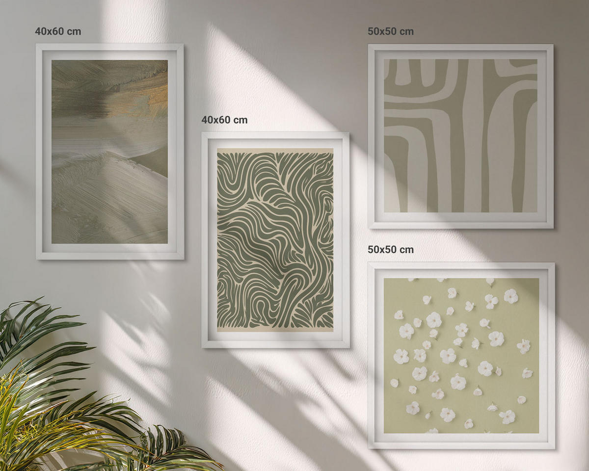 WANDBILDER 4er-Set - 50x50 cm & 40x60 cm Weißer Rahmen - Abstrakte Boho-Muster - Weiß, Kunststoff (50/50cm) - ArtPrintCave
