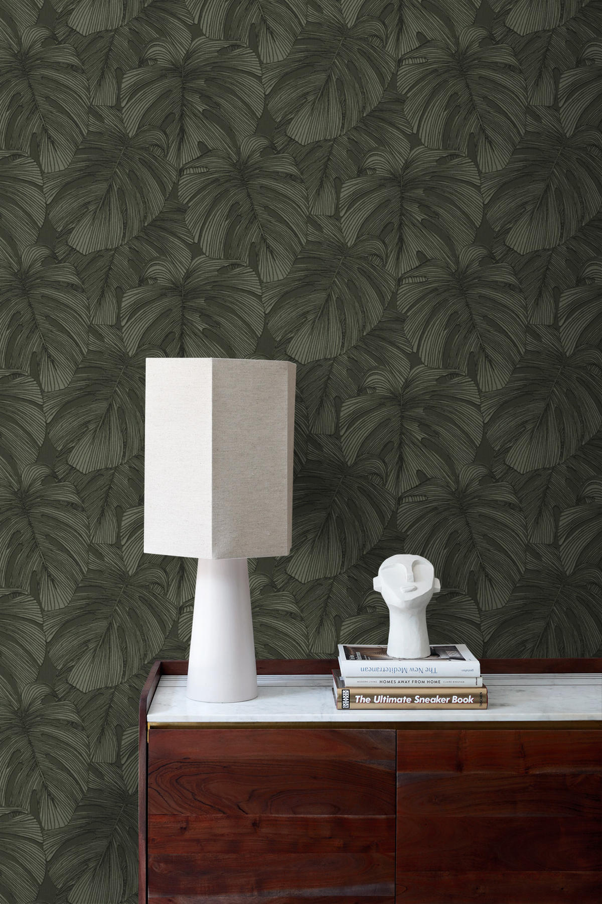 TAPETE 3D Muster Blätter 50 x 900 cm - Schwarz, Papier (50/900cm) - Origin Wallcoverings