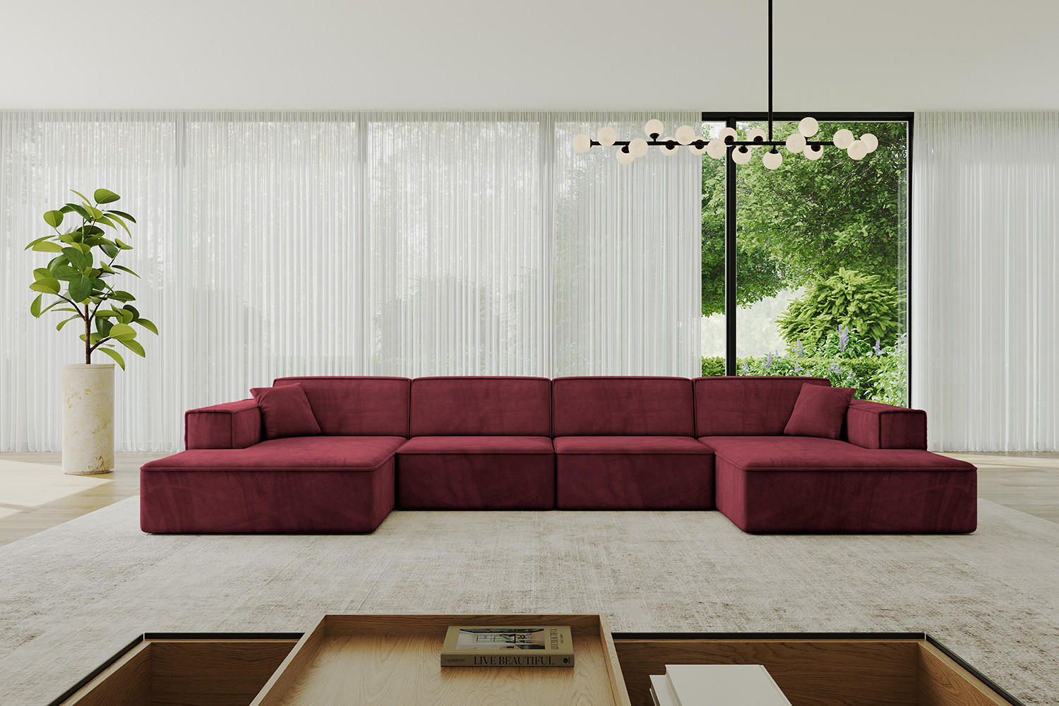 WOHNLANDSCHAFT IREA-U2-v4 - 388x171x79 cm Bordeauxrot - Bordeaux, Holzwerkstoff/Textil (388/79/171cm) - ALTDECOR