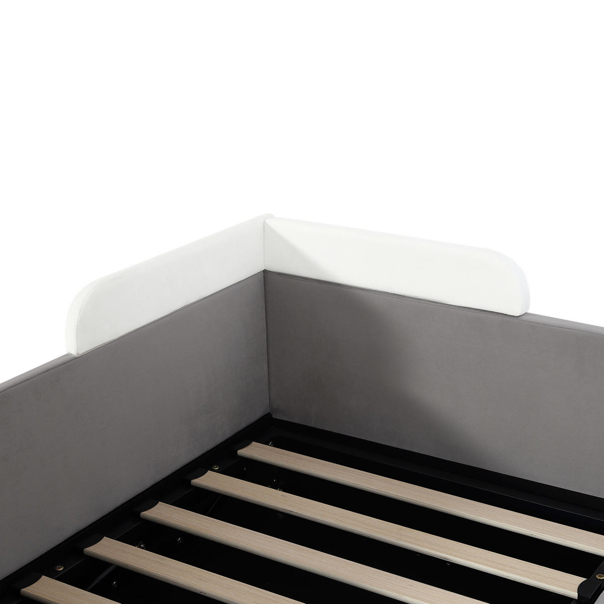 KINDEREINZELBETTEN aus Samt 90x200 cm in Grau mit Stauraum & weichem Zaun - Grau, Textil (90/200cm) - Modfu