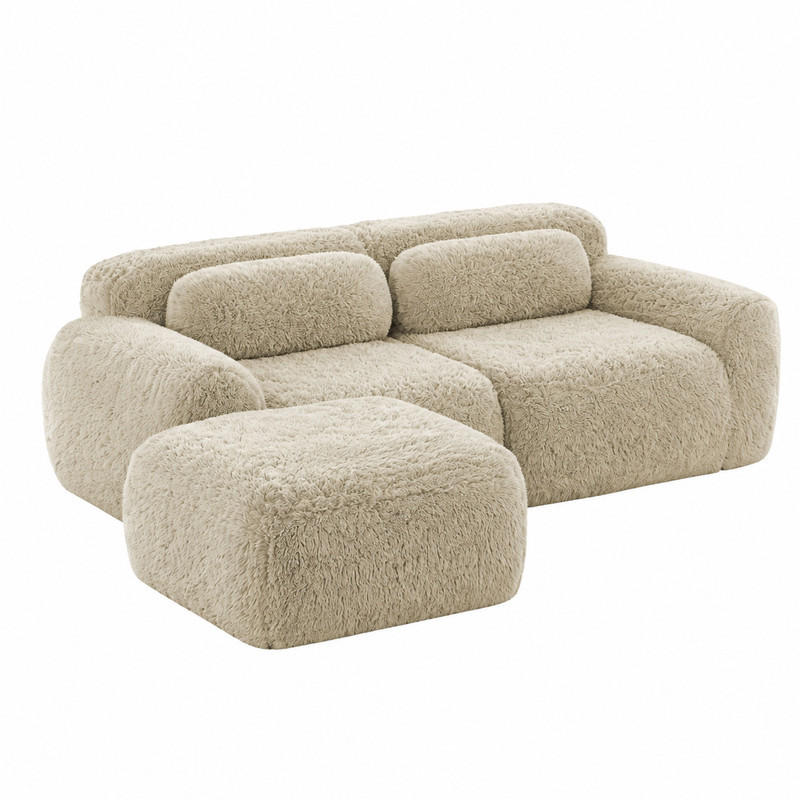 SOFA modular L-Form 2-Sitzer Plüsch Light Khaki - Braun, Kunststoff (179/204.1cm) - Meubliv