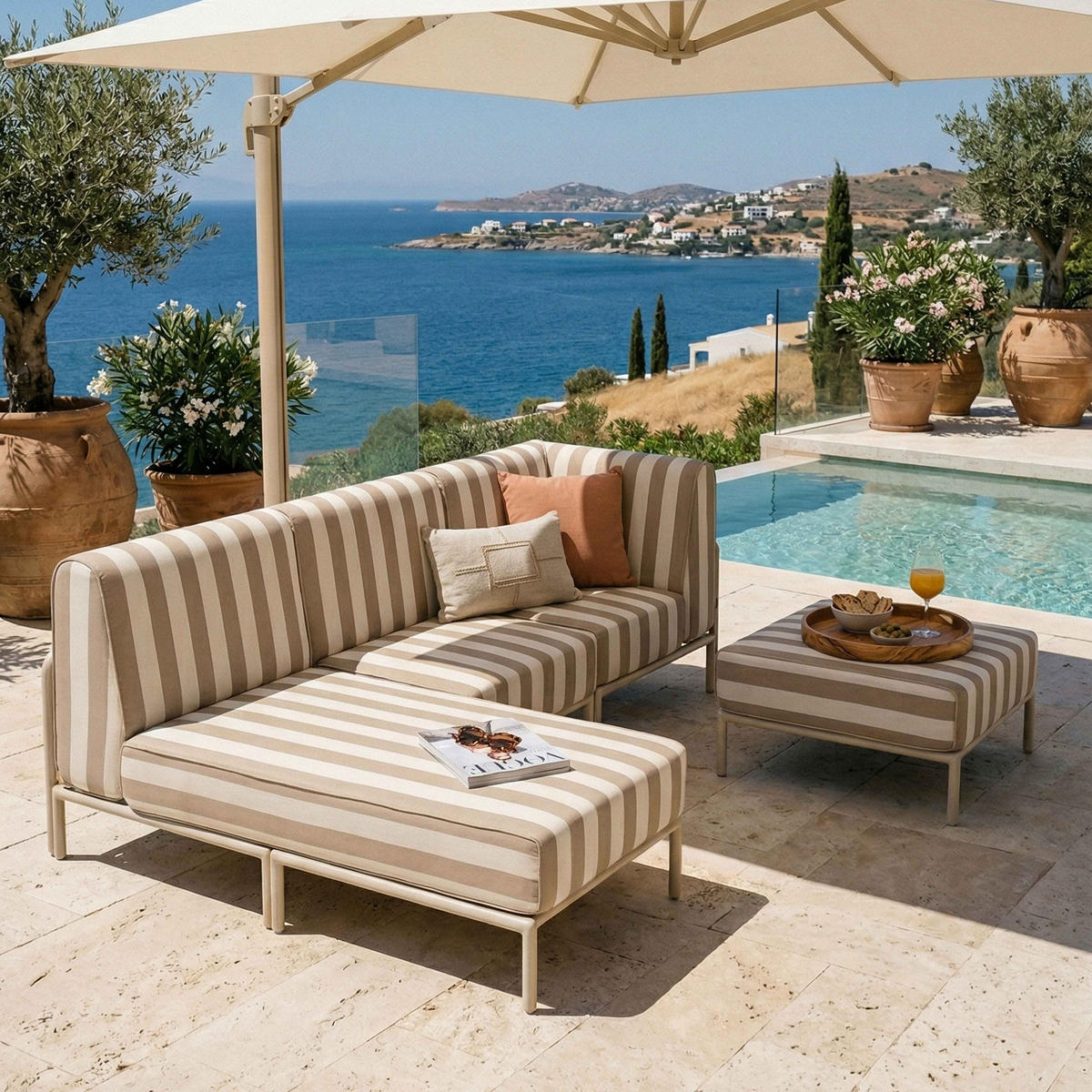 GARTENSOFA mit 4 Sitzplätzen, Beige - Beige, Textil - Oviala