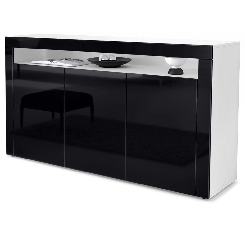 SIDEBOARD Valencia Schwarz Hochglanz / Schwarz Hochglanz - Schwarz Hochglanz, Holzwerkstoff (155/92/40cm) - Vladon
