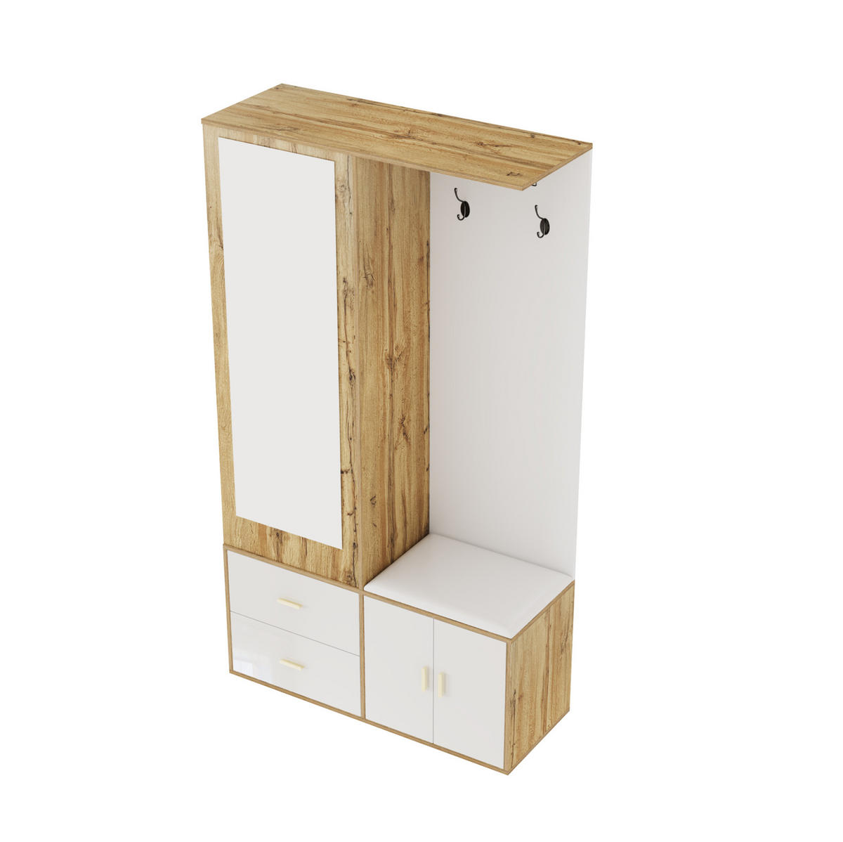 SCHUHSCHRANK 100/180/38 cm Weiß/Natur aus MDF, Spanplatte und Spiegel mit Sitzbank - Naturfarben, Holzwerkstoff (100/180/38cm) - OKMYHOME