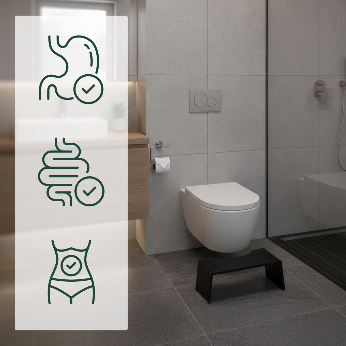 STOLEC za WC - črna, kovina/umetna masa (43.5/19/20cm) - Relaxdays