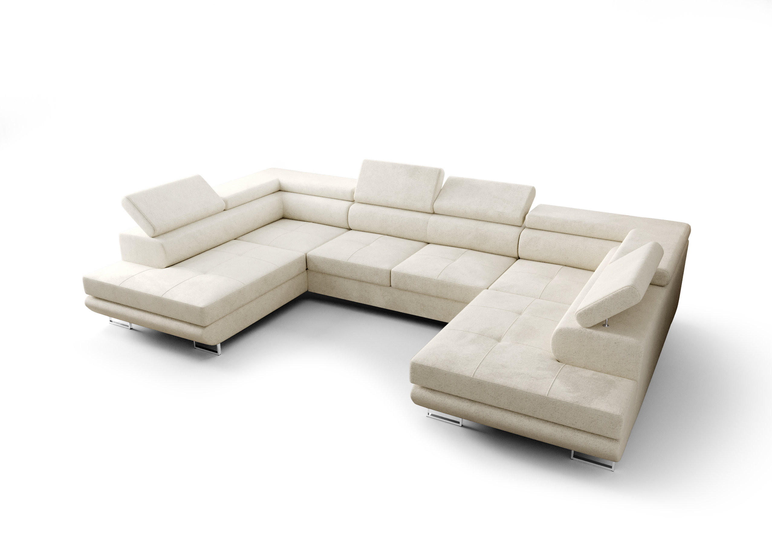 WOHNLANDSCHAFT PRAGA DESIGN U, Eckcouch in U-Form mit Schlaffunktion, Farbe: Beige, Velourstoff, Ottomane Universal - Beige, Textil (342/89/202cm) - O-Sofa