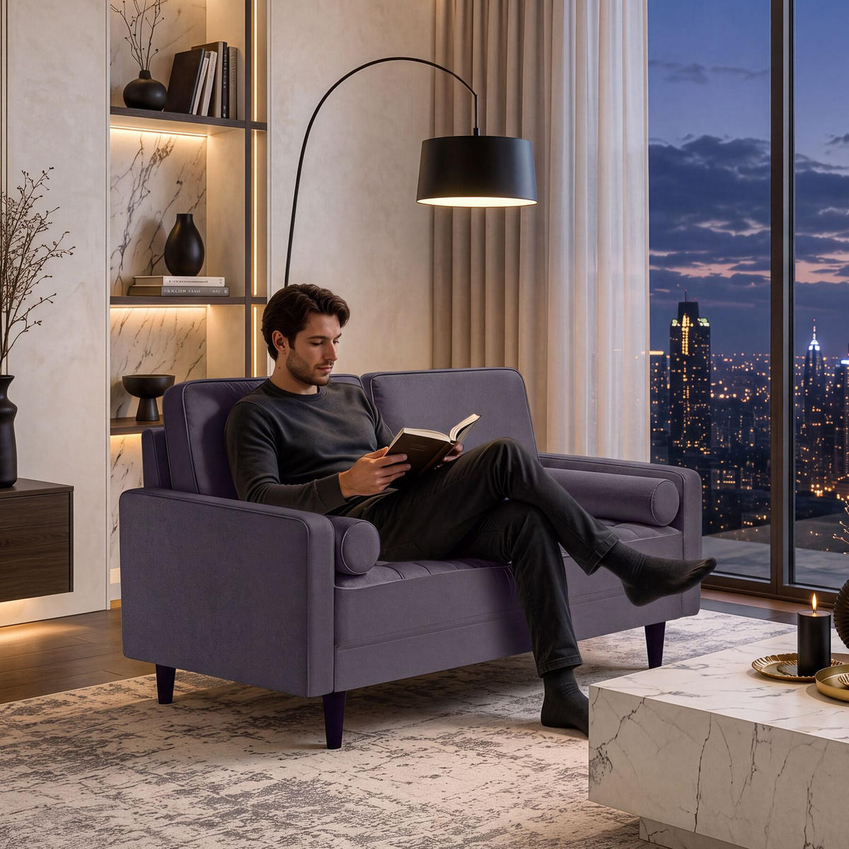 SOFA Skagen, 135 x 76 x 85 cm, Samtoptik grau - Braun/Grau, Kunststoff/Textil (135/85/76cm) - tectake